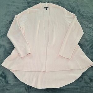 Eileen Fisher Cotton Blend Open Front Cardigan Soft Pink Size L High Low Hem